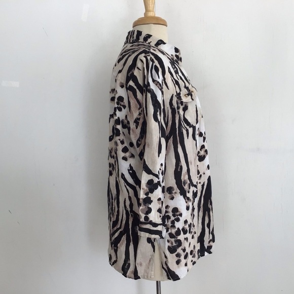 Animal print 100% linen button up 3/4 sleeve petite Plus sz JM Collction top 16P - Picture 3 of 7